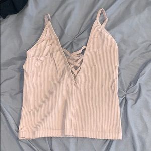 Pink striped cami with V neck crop top
